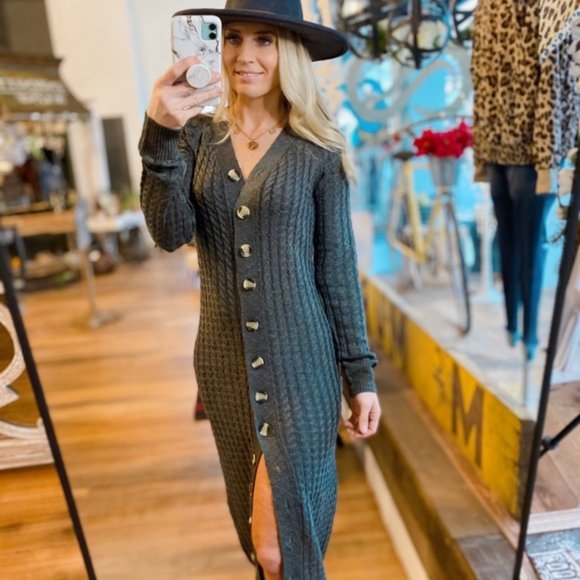 CATCH ME LATER CHUNKY SWEATER MAXI DRESS-GRAY - Picture 4 of 5
